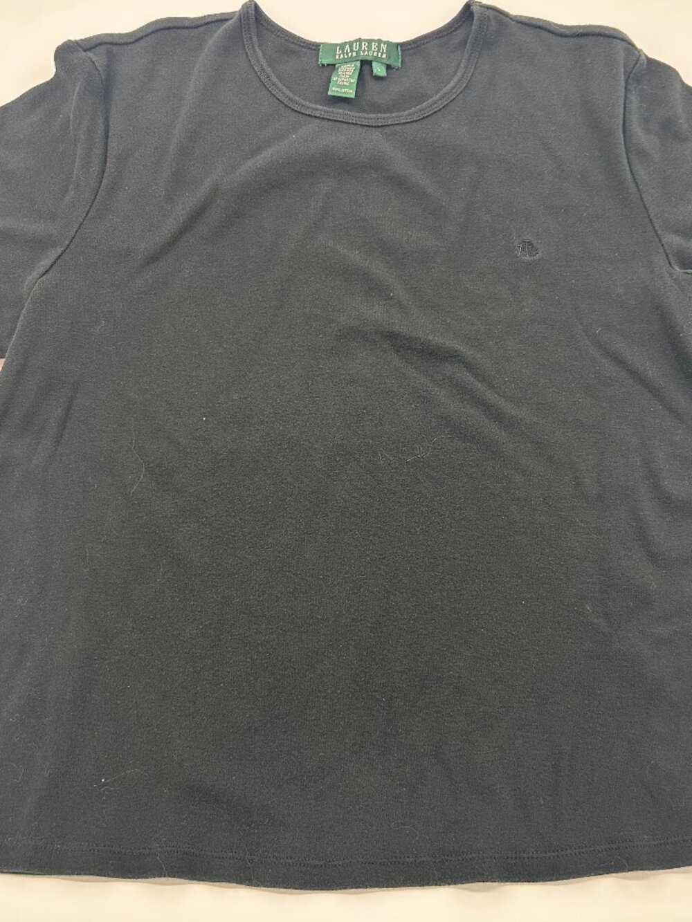 VTG Lauren Ralph Lauren Women's Black Logo Embroidered Short Sleeve Tee Large